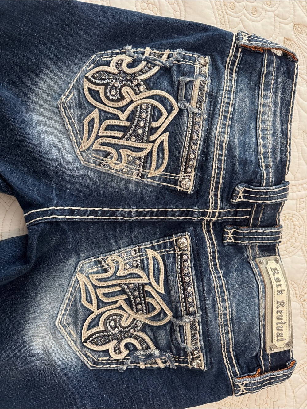 Women’s Rock Revival Boot Cut Jeans in Dark Blue with Embroidered Back Pockets